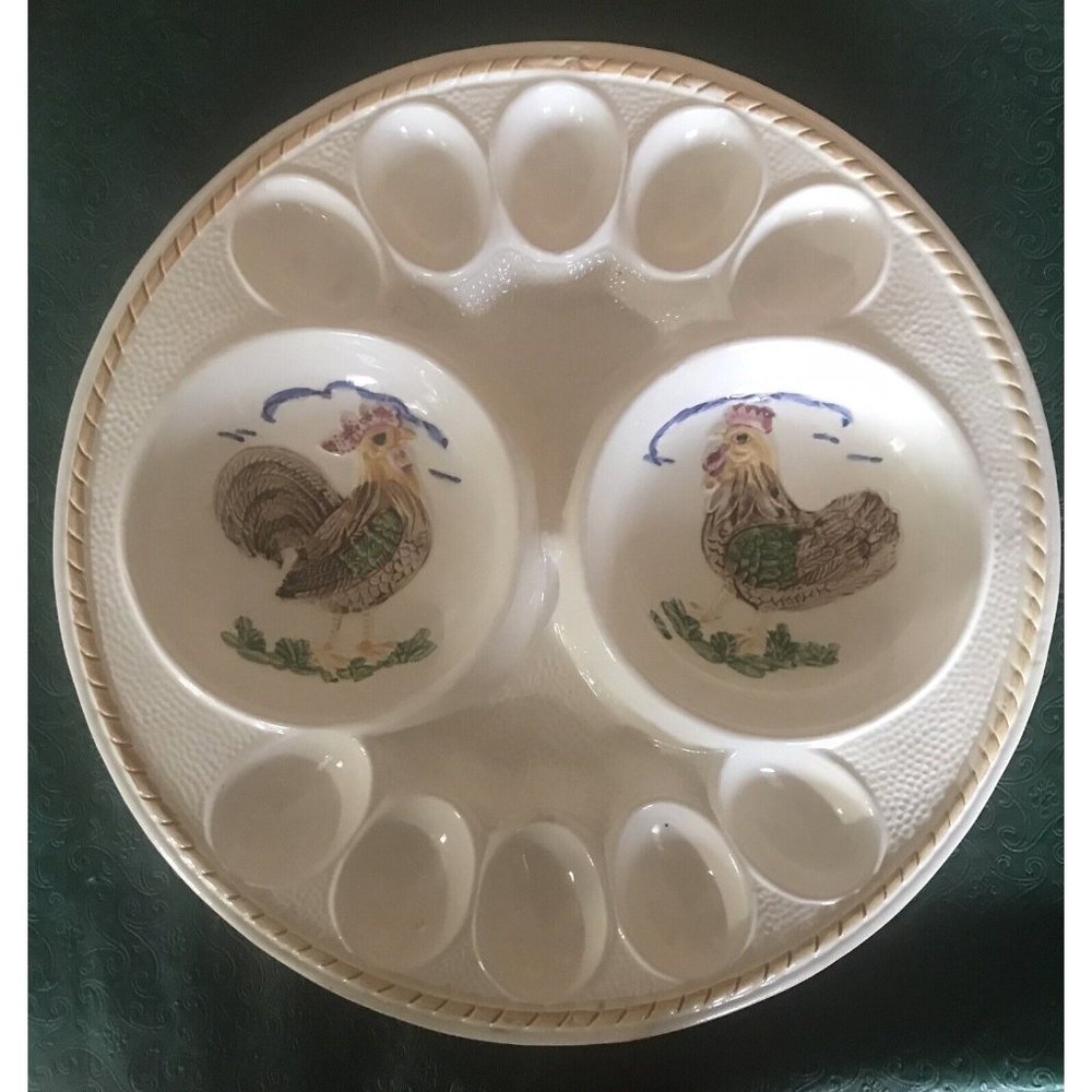Vintage California Pottery Rooster Egg Plate Platter Tray  #900